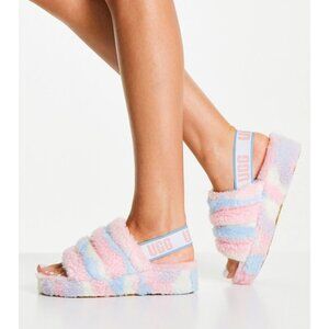 UGG Fluff Yeah Slide Cali Collage Pride Stripes Pastel Rainbow US 7